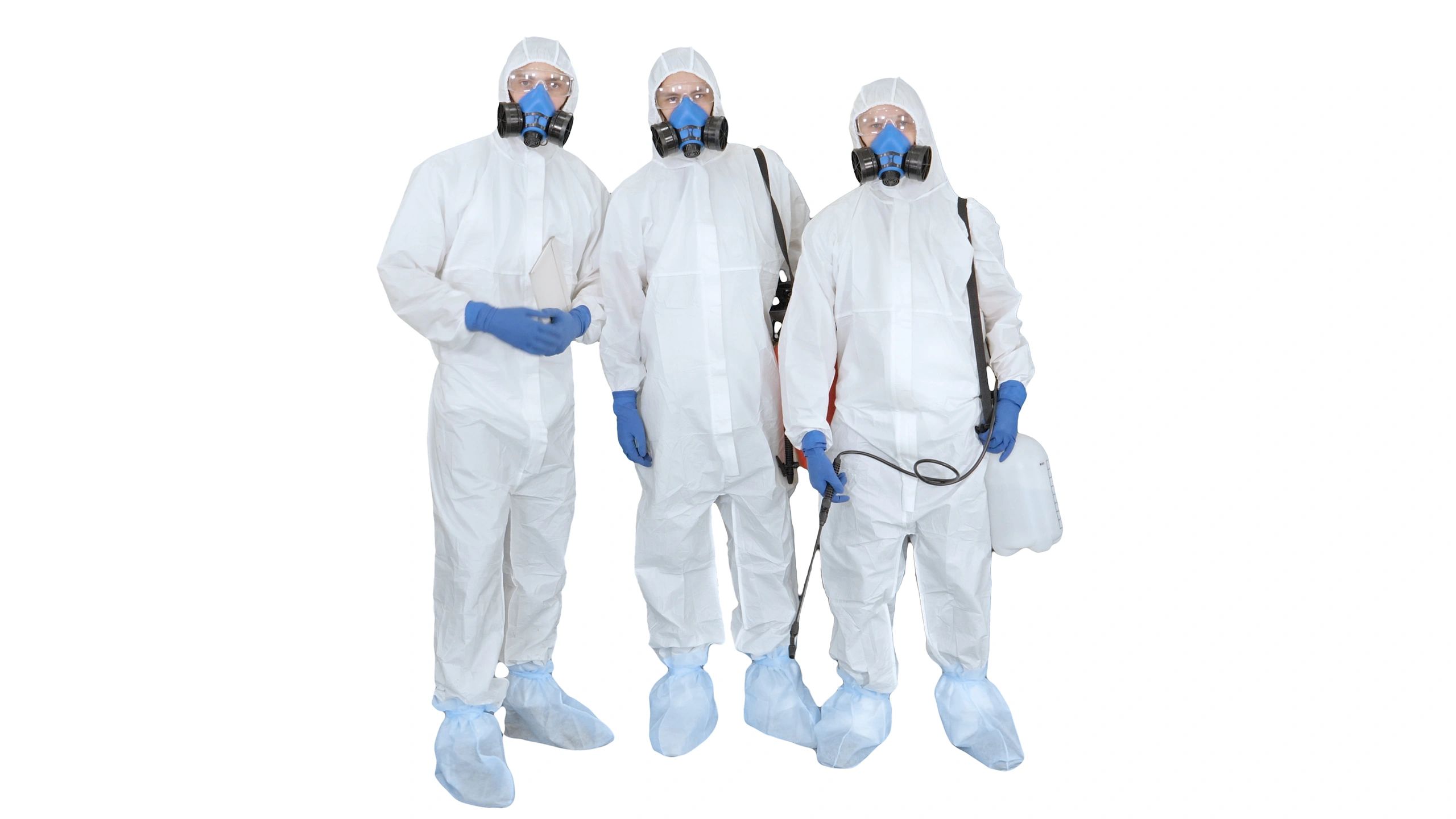 Certified workers in protective gear walking together