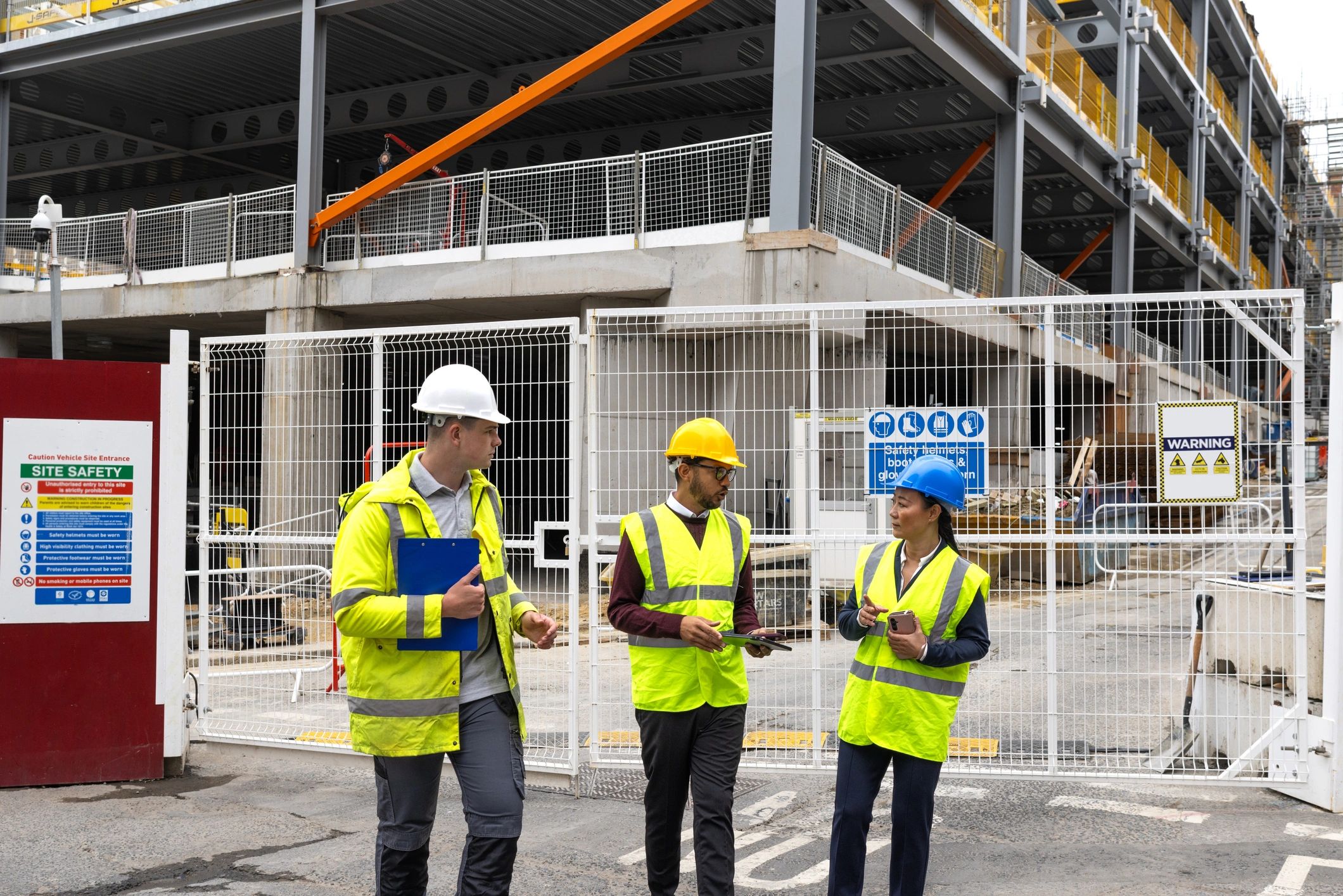 Construction team collaborating on site